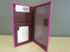 ILI Genuine Leather Checkbook Cover / RFB Card Slots / Pen Loop - FUCHSIA TOFFEE