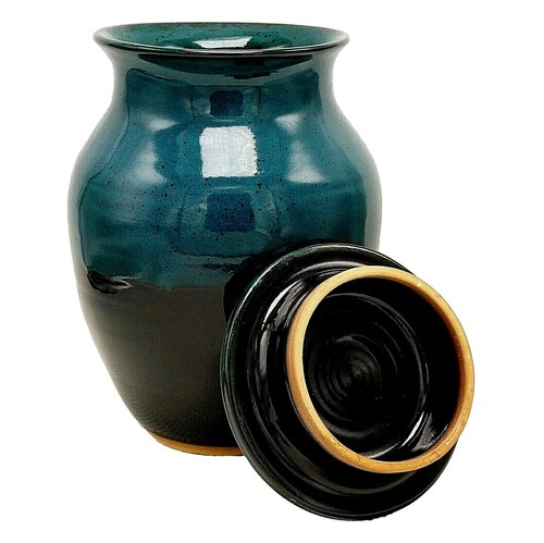 Large Adult Funeral Cremation Urn Human Ash 215 cu inch Green-Blue Black Ceramic - Picture 3 of 11