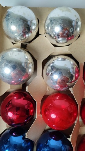 12-Christmas Ornaments Mercury Glass Ball 2.5" Vintage Rauch Red Blue Silver - Picture 9 of 14