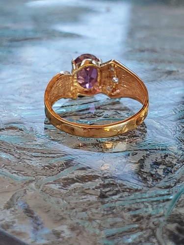 Pink Tourmaline Oval Cut Lab Created And Diamond Ring 10kt Solid Yellow Gold - Picture 16 of 24