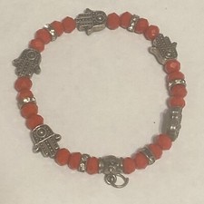 Bracelet Fushia  Gemstones With Cubic Zirconia Silvertone  Stretch