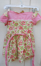 VINTAGE 1960's GIRLS SZ 3-4t PINK GREEN FLORAL SHORT SLEEVE DRESS COTTON NO LAB