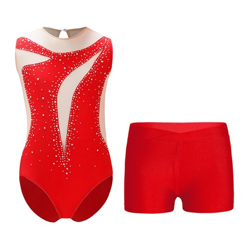 Kids Girls Dancewear Athletic Bodysuit And Bottoms Workout Unitard With Shorts - Picture 12 of 33