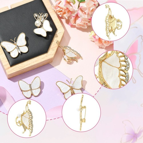 5x Butterfly Brooches for Women,Rhinestone with Imitation Shell Pins for Dress - Picture 3 of 7