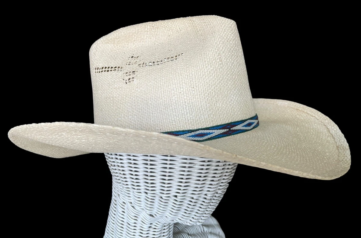 VTG Beaver Brand Straw Cowboy Hat Made in USA 7 3/8 59 Natural Fancy Weave NWOT beaver brand cowboy hats products for sale | eBay main image 2