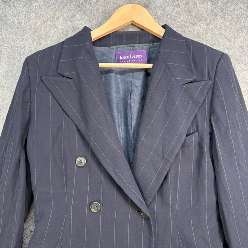 Ralph Lauren Collection Blazer Womens Size UK12 Blue Pinstriped Double-breasted - Picture 7 of 20