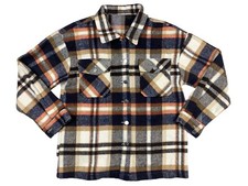 NWOT Women's M Plaid Flannel Shacket Jacket Long Sleeve Button Up Lounge Shirt