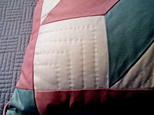 ~ Almohada Estrella 8 Puntos~ ACOLCHADA A MANO~ 17" Cuadrada~Verde azulado/Rosa/Blanco~DE GRAN TAMAÑO~ - Imagen 6 de 11