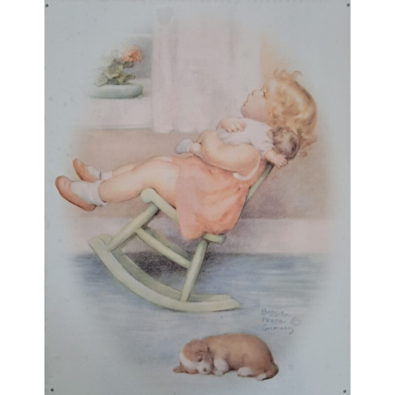 Plaque vintage métal Bessie Pease Gutmann cadeau de naissance idéal