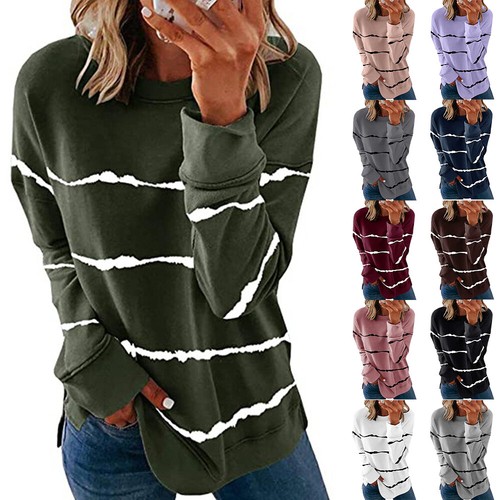 Plus Size Women Striped Long Sleeve Shirt Top Ladies Casual Loose Tunic Pullover