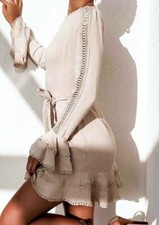 [CLEARANCE]  - MISHKAY Linen beige dress with belt size AU 10 US M