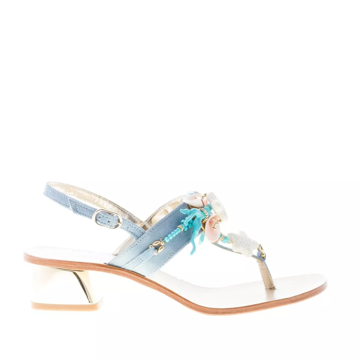 ROBERTO SERPENTINI women shoes Blue sky nubuk thong jewel sandal