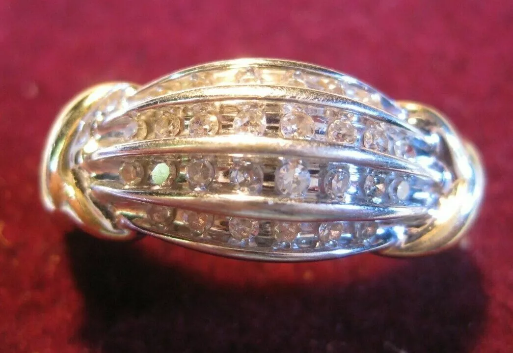 VINTAGE 10K WHITE YELLOW GOLD GENUINE DIAMOND RING 28 DIAMONDS