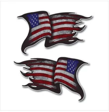 2x USA American Flag Tattered distressed subdued decal bumper sticker car truck