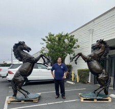 Lifesize Heroic Rearing Stallions Bronze Sculpture Art, Set 8 Feet Tall Horses