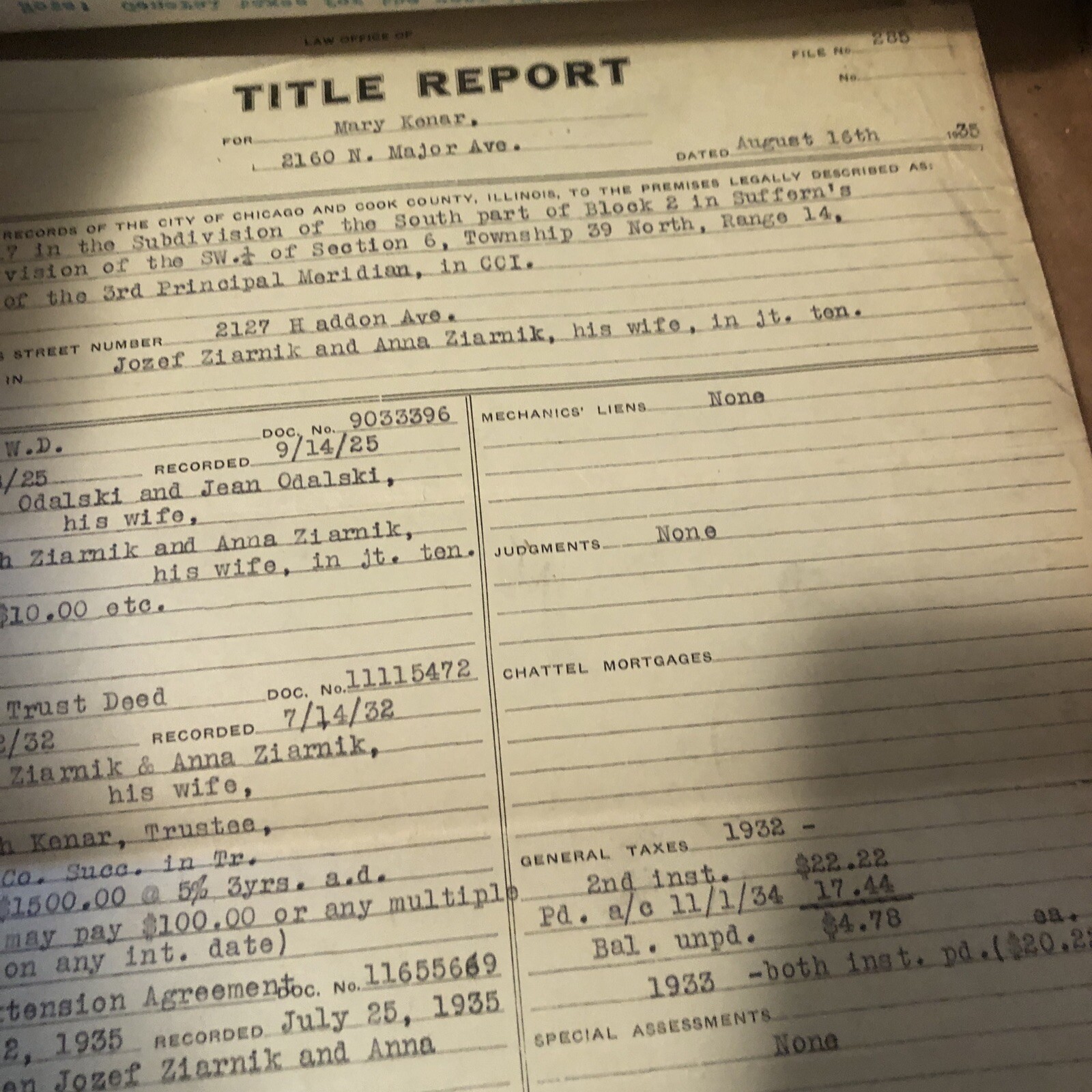 Abstract of Title in chicago, cook county, illinois june 1, 1835