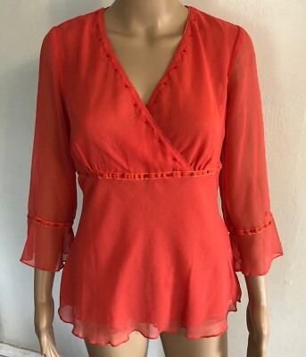 NEW Faded Glory Pullover Chiffon Blouse Sz S NWT Coral Surplice Bead Accents
