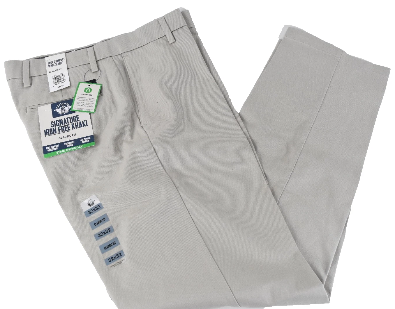 Dockers Mens Signature Khaki Pants New 42 32 34 52 Ivory Flat Front Classic Fit