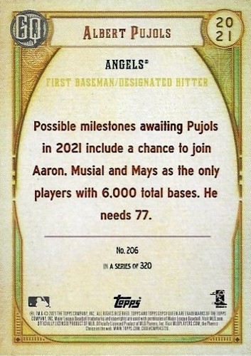2021 Topps Gypsy Queen Albert Pujols Los Angeles Angels #206 - Picture 2 of 2