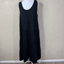 Gap Tiered Midi Sundress Womens PXL Black Pima Cotton Beach Boho Vacation Cruise
