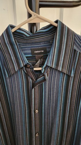 Claiborne Button Up Collared Dress Shirt Men's Size L Teal & Black Long Sleeve - Picture 2 of 7