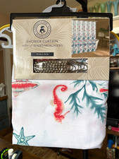 Caribbean Joe Shower Curtain Coral Reef W/12 Metal Beaded Hooks Cottagecore NEW.
