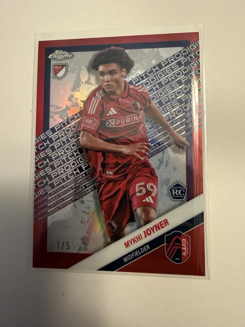 Mykhi Joyner 2025 Topps Chrome MLS Red /5 Pitch Prodigies RC St Louis City SC