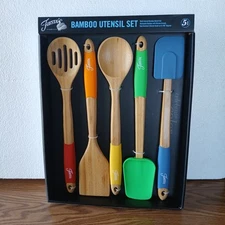 NIB Fiesta 5-Piece Multicolor Bamboo and Silicone Utensil Set
