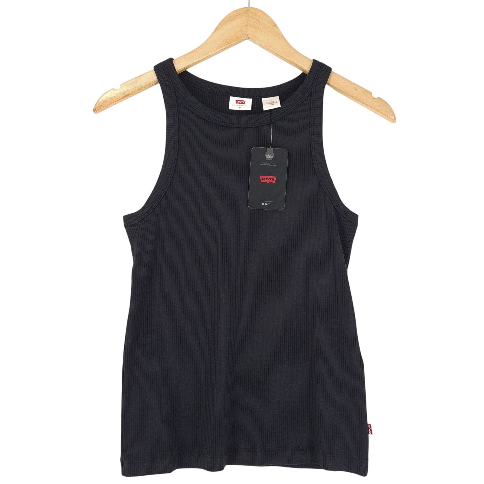 Levi's Mujer Camiseta Negro Elástico Camiseta de Tirantes Ek9 Talla M