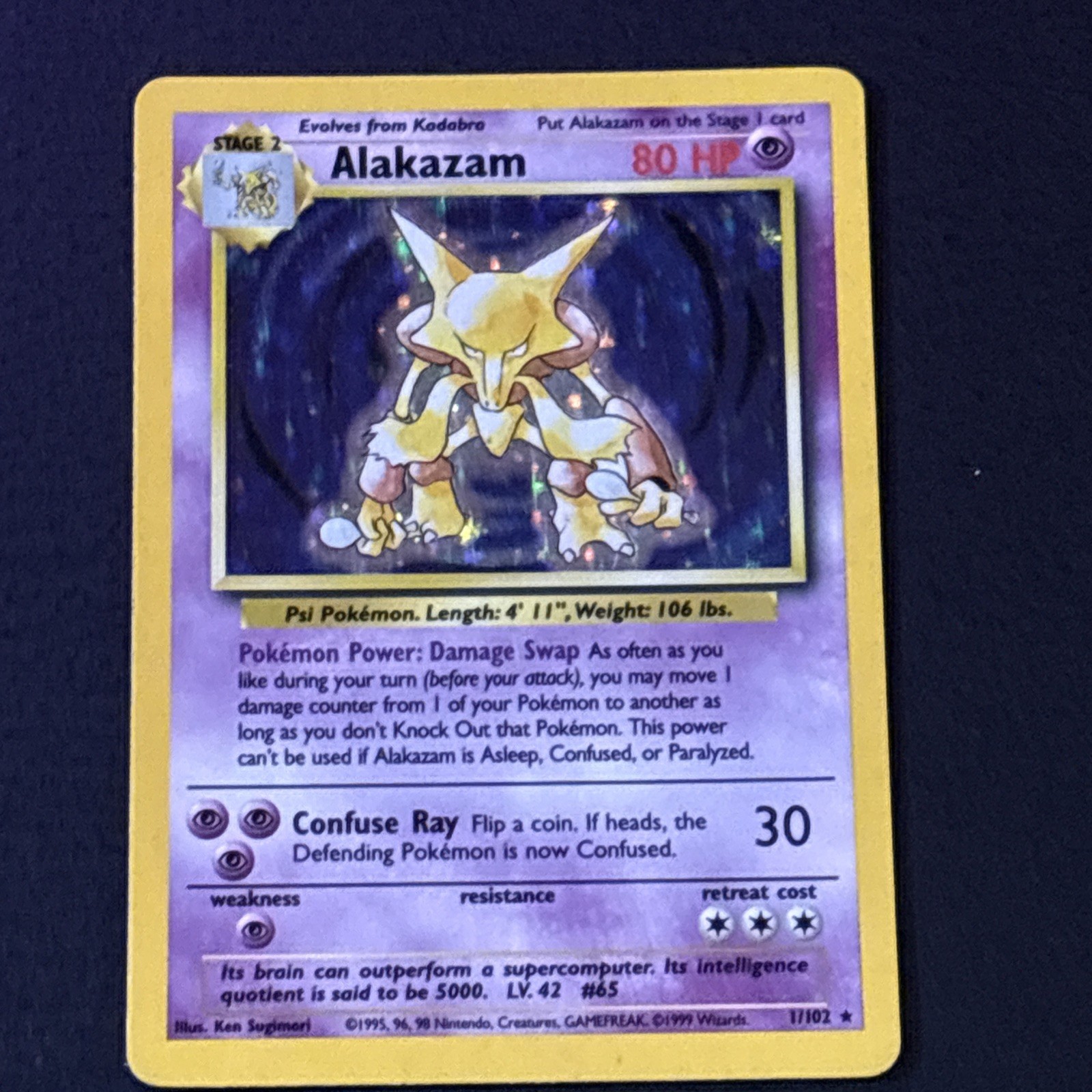 Alakazam 1/102 Pokemon TCG Base Set Holo Foil Rare Card Moderately Played MP
