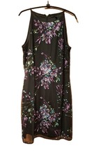 WHBM 12 Black Dress Sequin And Mesh Overlay Spaghetti Straps Knee Length