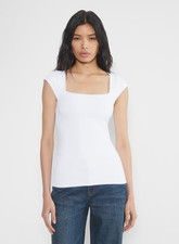 NEW Women Aritzia Original Contour Square Neck Cap Sleeve Hip T-Shirt White