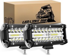 2PCS 120W Spot  Flood Combo Bar Driving Waterproof Led Work Light Triple Rows