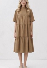 Everlane Womens S Tiered Mock Neck Dress Trad Wife Minimalist Capsule Poplin