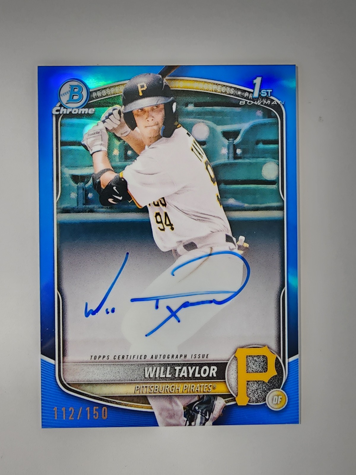 Will Taylor 2025 Bowman Chrome 1st ON CARD AUTO Blue /150 Pittsburgh Pirates