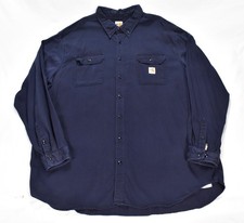 Carhartt FR Button Down Navy Blue Cotton Work Shirts 4XL-REG CAT 2 NFPA 2112