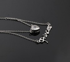 Designer Inspired 18K White Gold Filled Crystal Heart/Princess Layered Necklace