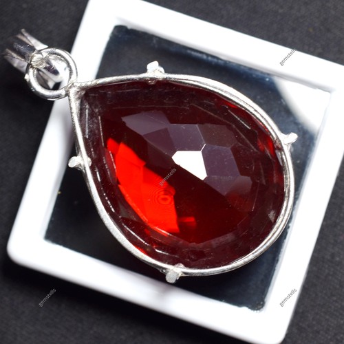 Lab-Created 83 Ct PEAR Red Ruby Pendant 925 Sterling Silver Gemstone CERTIFIED - Picture 6 of 7