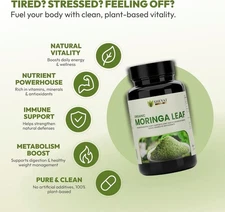 Organic Moringa Capsules 1000mg – Pure Moringa Leaf Powder Extract – Nutrient...