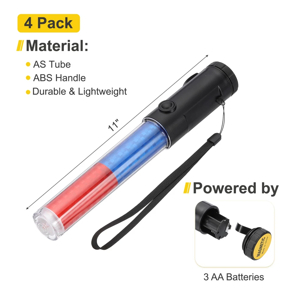 Pour 4 Pack Bâton Lumineux Signalisation 11 Pouces LED Rouge Bleu - Photo 2/4