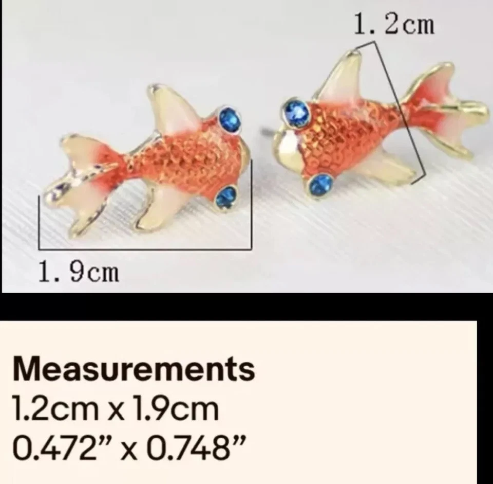 Pendientes Betsey Johnson Esmalte Naranja Esmalte Estrás Oro Pez Nuevos con Etiquetas Foto 2 de 4