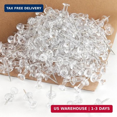 ZZTX Push Pins 500-Pack, Large Bulk Clear Thumb Tacks Steel Point and Clear Plas