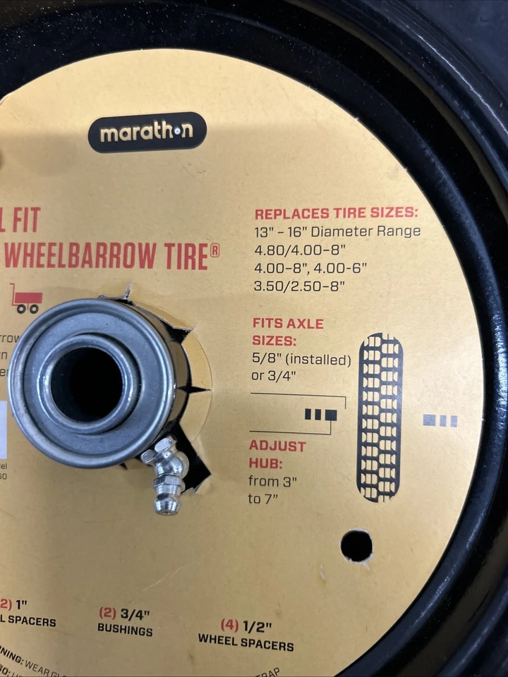 Универсальная заполненная воздухом шина для тачки Marathon колесо 13-16 дюймов ось 5/8 дюйма 3/4 дюйма - Изображение 3 из 4