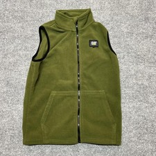 CAT Vest Youth Medium 10/12 Green Fleece Full Zip Pockets Outdoor Warm