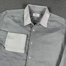 Brioni French Cuff Dress Shirt Mens XL Black White Striped Italy Made Cotton