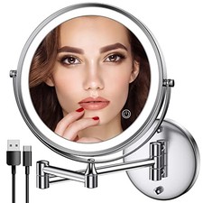 Rechargeable Wall Mounted Lighted Makeup Mirror Chrome, 8 Inch 8 Inch Chrome