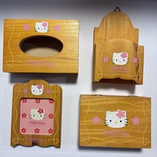 Hello Kitty Vintage 1999 Wooden Home Decor Set Japan Excellent  Bonus Charm F/S