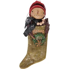 Primitives By Kathy Snowy Snowman Figurine Holiday Rustic Christmas Hanging Sign