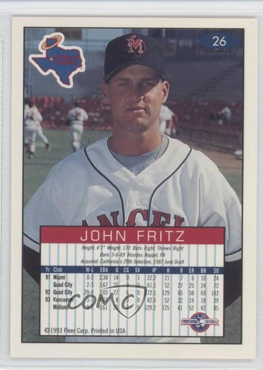 1993-94 Fleer Excel John Fritz #26 - Image 2 of 2