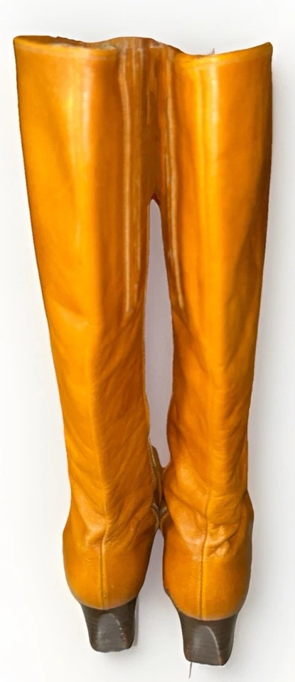 Botas altas vintage Selby Geneva de cuero coñac tacón apilado cremallera años 70 retro 6,5 M Foto 3 de 4